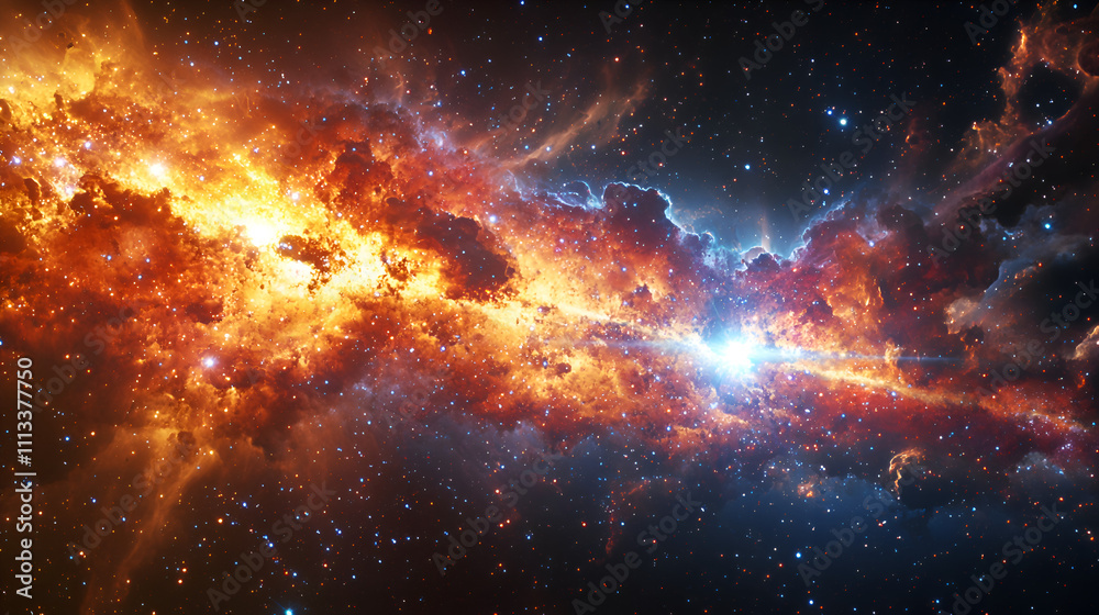 Fototapeta premium Vibrant Cosmic Landscape with Glowing Nebula and Stars in Deep Space
