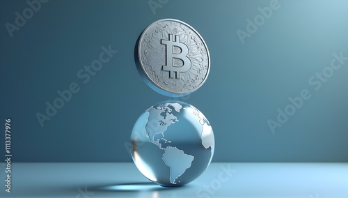 Bitcoin: A Global Currency.  Digital coin hovers above a detailed Earth globe, symbolizing its worldwide reach and impact on the global economy.