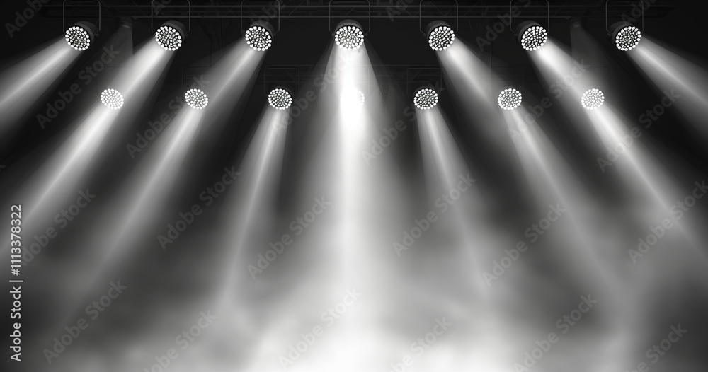 Obraz premium Stage Lighting Bright Spotlights, Dark Stage, Concert Beams