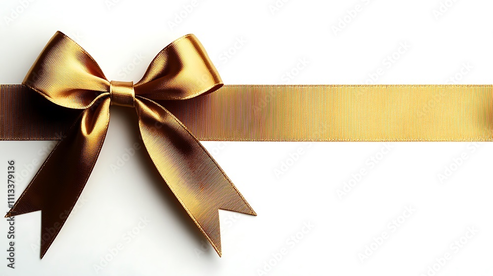 Fototapeta premium Elegant Gold Ribbon Bow Gift Decoration Holiday Present Festive Luxury