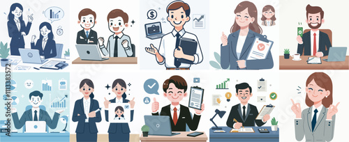 Vector Set of a Business Consultant in a Simple Flat Design Style