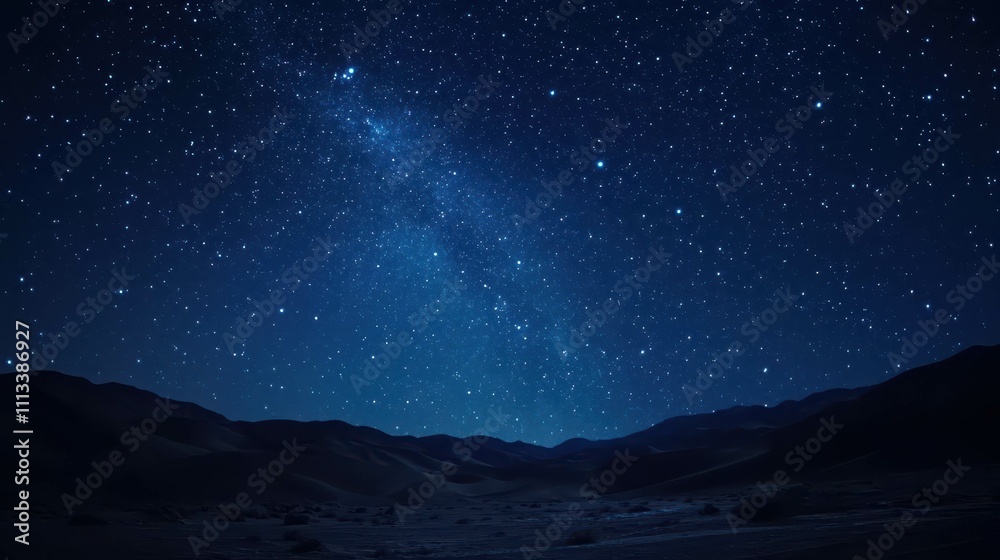 A mesmerizing night sky dotted with stars and the Milky Way over the Sahara Desert, Morocco A mesmerizing night sky dotted with stars and the Milky Way over the Sahara Desert, Morocco
