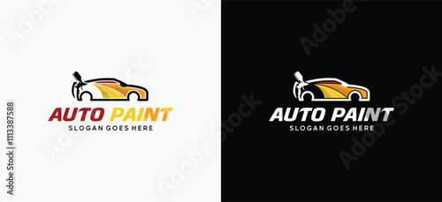Vector illustration of auto paint car logo design with modern colorful spray gun symbol