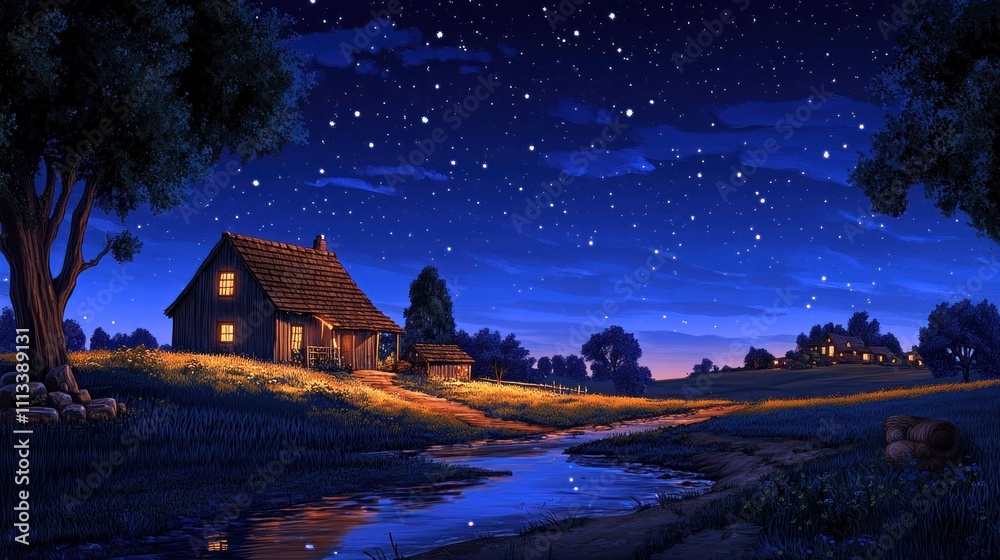 Rustic Cabin Underneath A Starlit Night Sky Rustic Cabin Underneath A Starlit Night Sky
