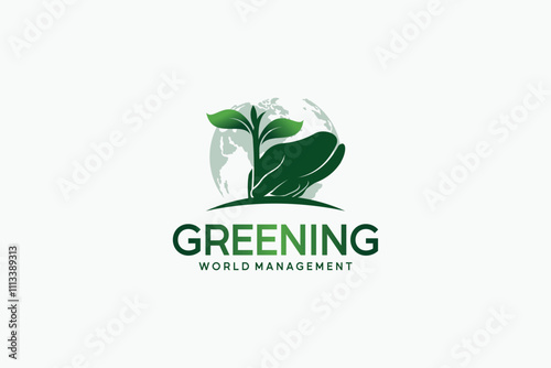 Plant greening logo design, hand logo planting green seedlings