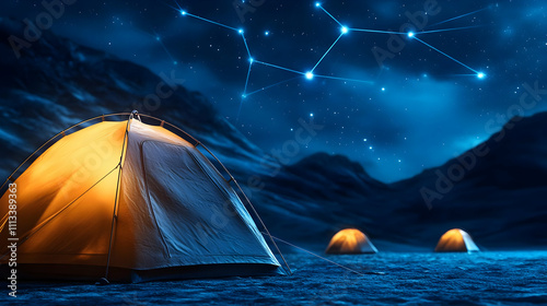 Camping under a starry night sky photo