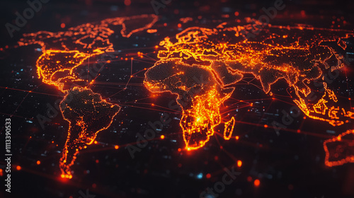 abstract business connection of line from nail node to node on world map background Innovation network points Earth's surface