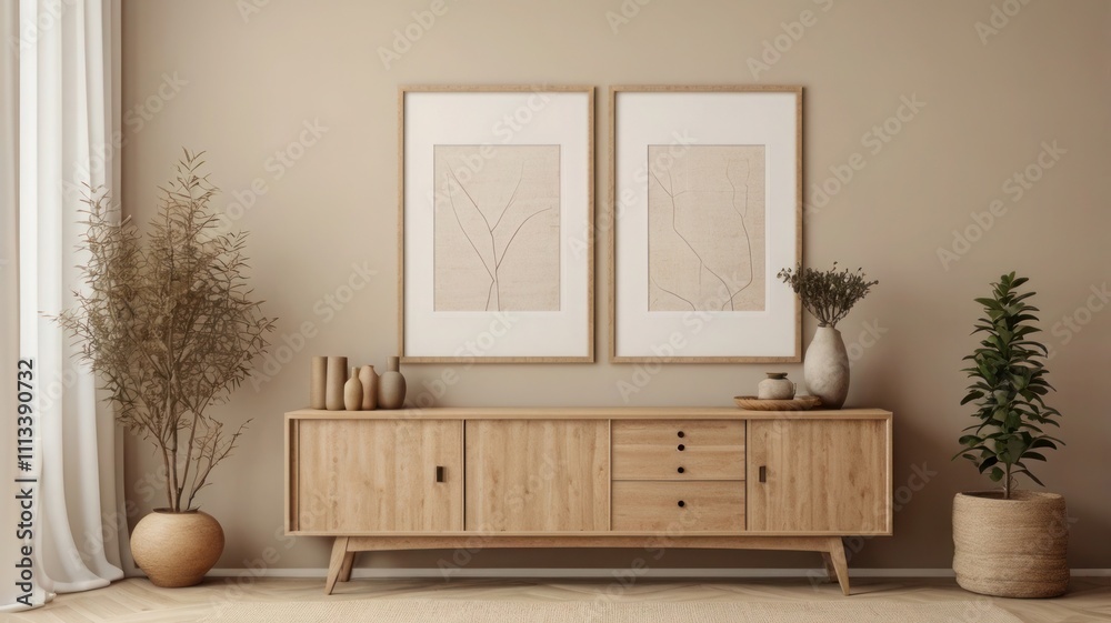 Elegant Mockup Frame in a Cozy Scandinavian-Style Living Room Elegant Mockup Frame in a Cozy Scandinavian-Style Living Room