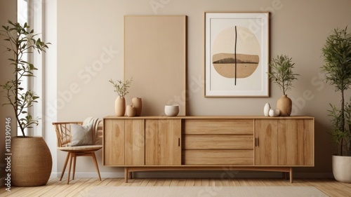 Elegant Mockup Frame in a Cozy Scandinavian-Style Living Room photo