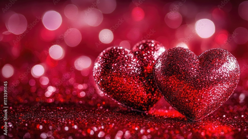 Radiant glowing hearts with a sparkling bokeh effect on a rich crimson background, ideal for Valentine's Day visuals. Radiant glowing hearts with a sparkling bokeh effect on a rich crimson background, ideal for Valentine's Day visuals.