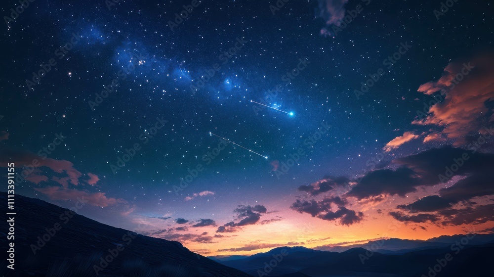 Fototapeta premium A vibrant sky with satellites faintly visible against the twinkling stars above a remote observatory in Chile