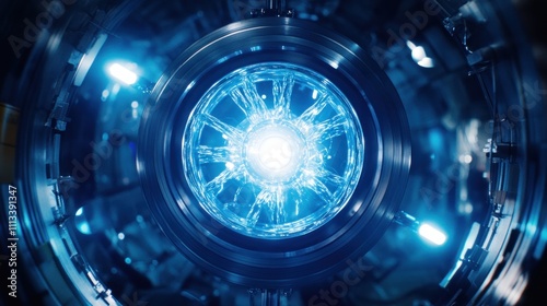 Glowing Blue Core Inside Futuristic Metal Apparatus