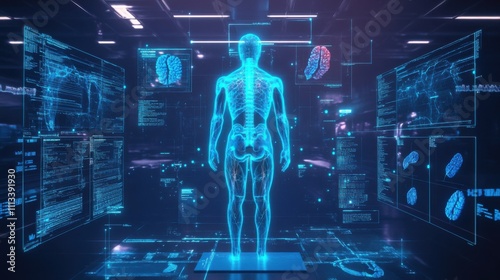 Futuristic Human Anatomy Visualization with Digital Interface