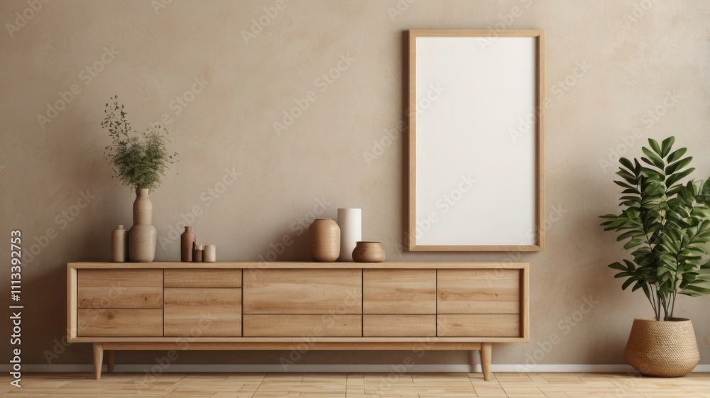Elegant Mockup Frame in a Cozy Scandinavian-Style Living Room Elegant Mockup Frame in a Cozy Scandinavian-Style Living Room