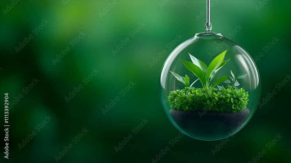 Delicate plants in a hanging glass terrarium. Delicate plants in a hanging glass terrarium.