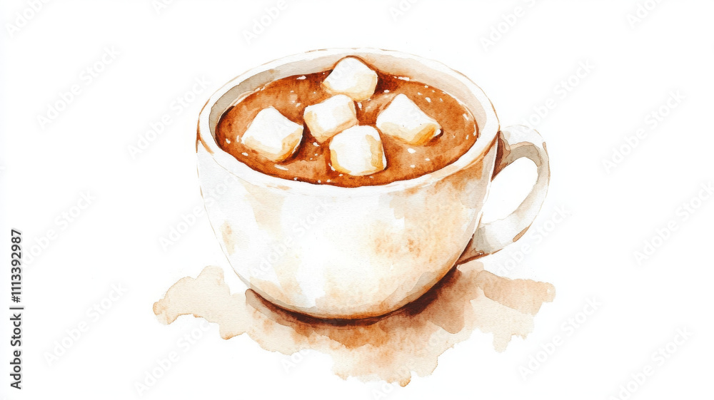 Cozy cup of hot chocolate with marshmallows in whimsical style Cozy cup of hot chocolate with marshmallows in whimsical style