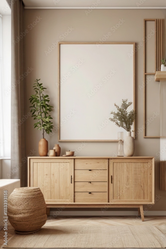 Elegant Mockup Frame in a Cozy Scandinavian-Style Living Room Elegant Mockup Frame in a Cozy Scandinavian-Style Living Room