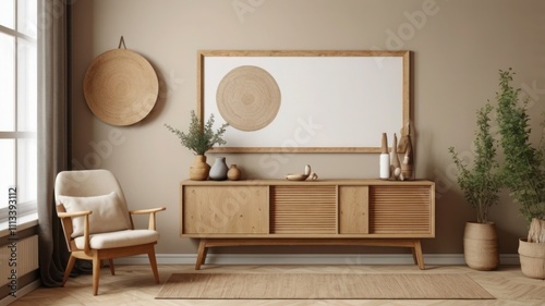 Elegant Mockup Frame in a Cozy Scandinavian-Style Living Room photo