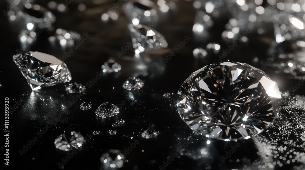 Sparkling Diamonds on Black Background Sparkling Diamonds on Black Background