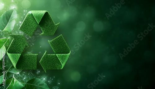 Eco-friendly symbol with green leaves backdrop. photo