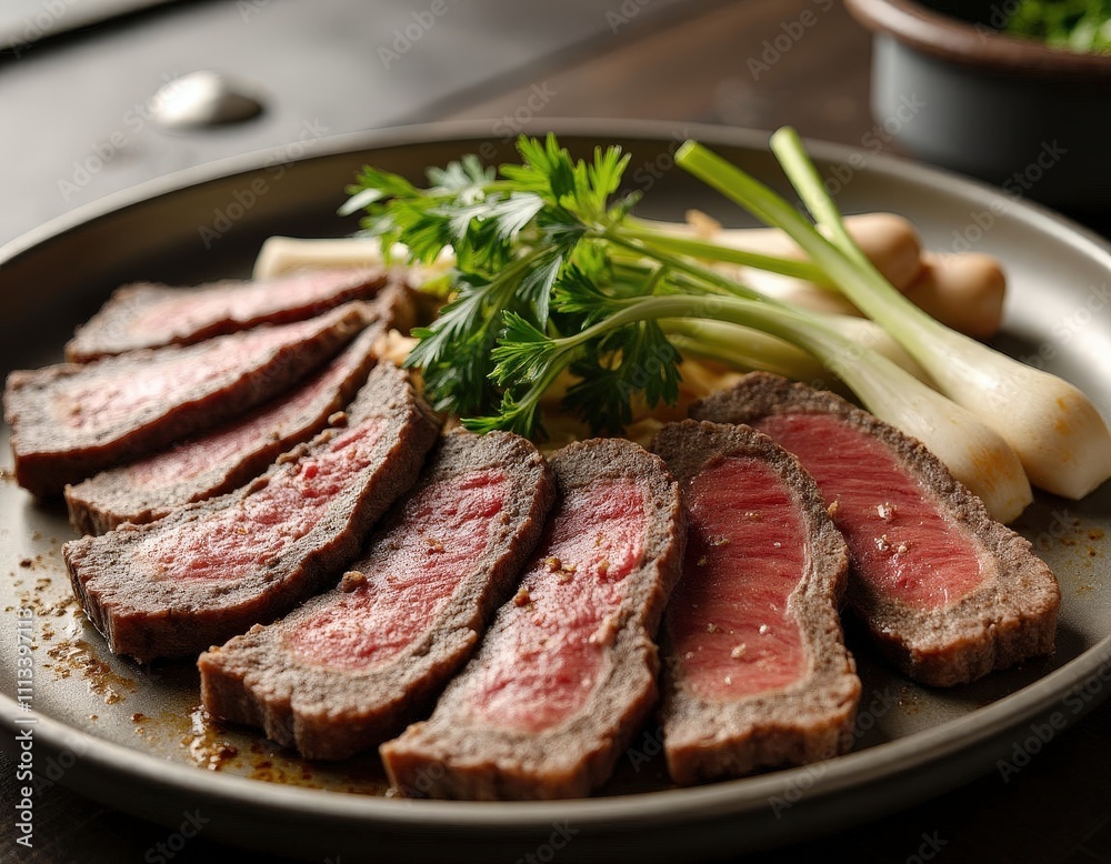 Seared Steak Slices with Herbs and Vegetables
Seared Steak Slices with Herbs and Vegetables