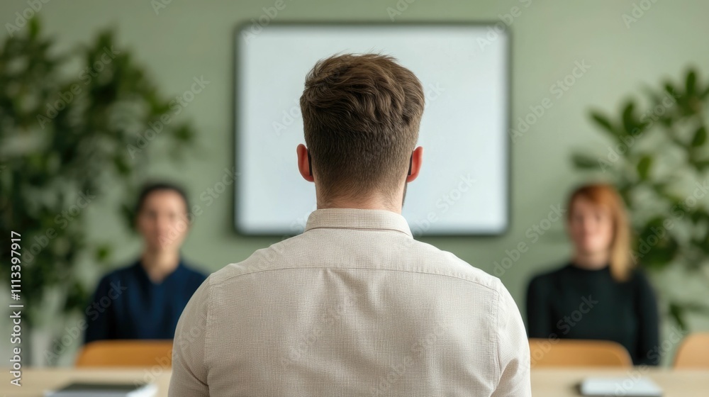 Fototapeta premium Team Communication During Business Presentation on Company Goals Effective Vision and Strategic Planning in Corporate Setting