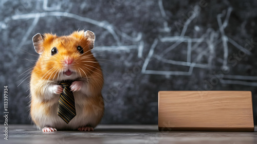 Hamster in a tie poses for a playful portrait photo