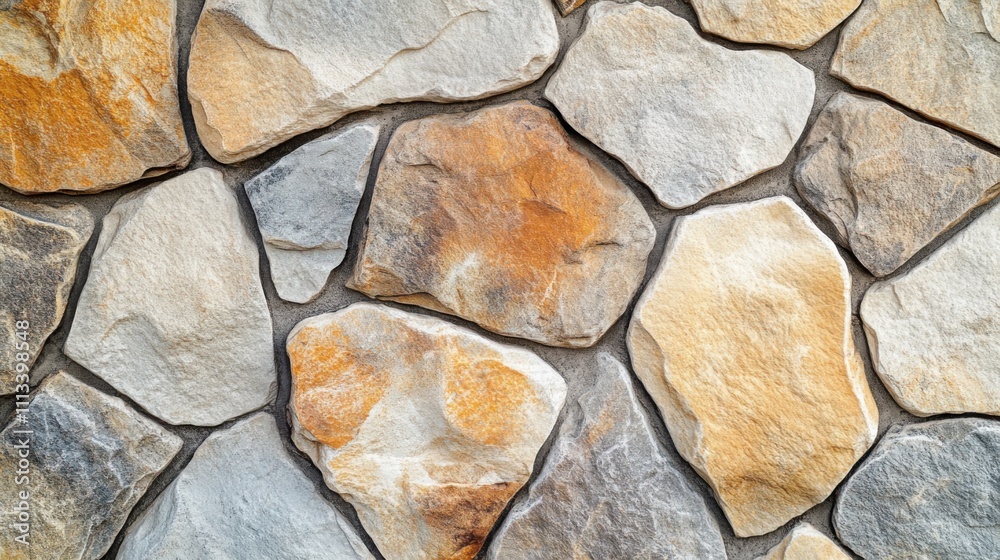 Obraz premium Irregular Stone Wall Texture, Rustic Brown Beige Grey