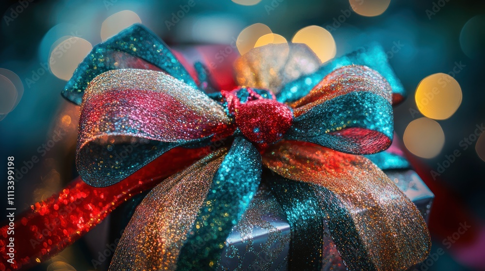 Fototapeta premium Glittering Gift Box With A Festive Bow