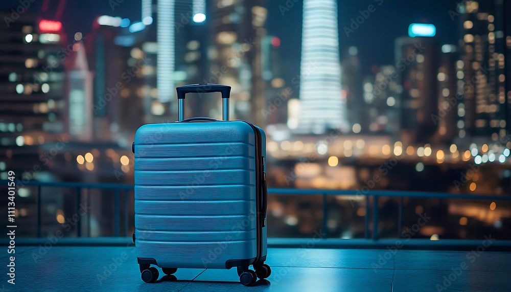 Traveler Luggage Bokeh Airport Lights Top view Traveler Luggage Bokeh Airport Lights Top view