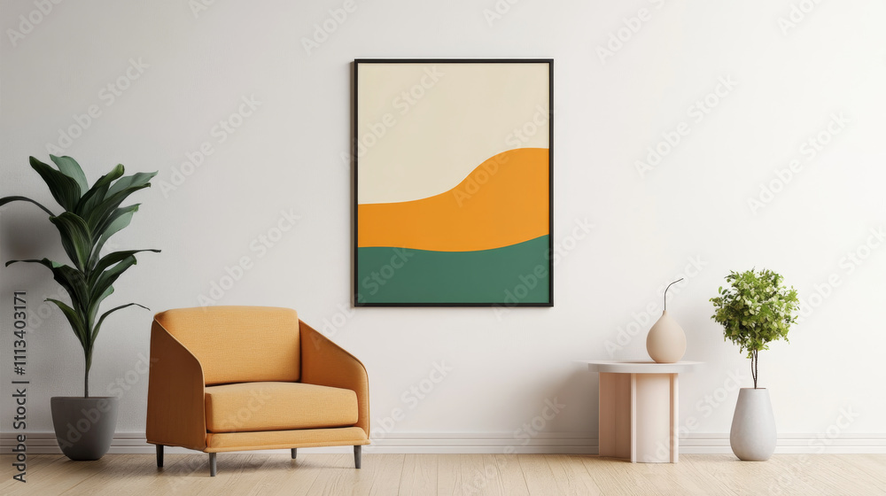 Modern living room with abstract art and stylish furniture Modern living room with abstract art and stylish furniture