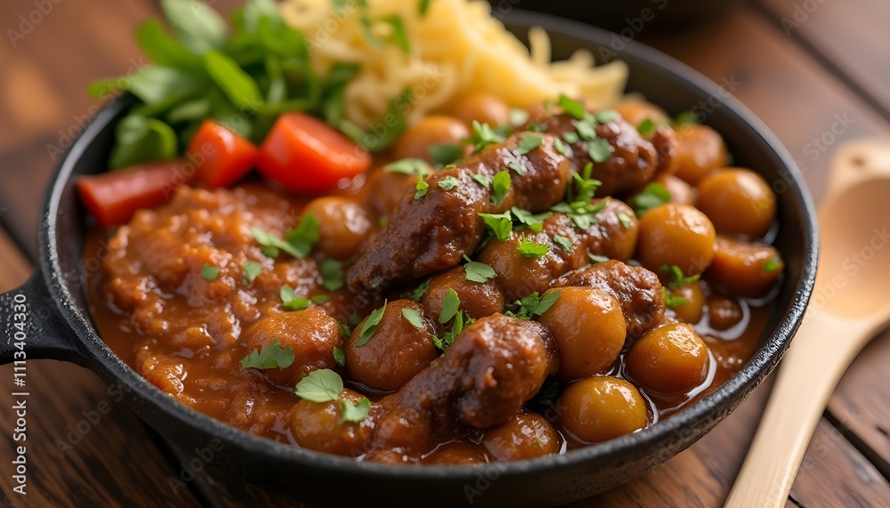 Traditional Brazilian Feijoada with Rice and Orange Slices Traditional Brazilian Feijoada with Rice and Orange Slices