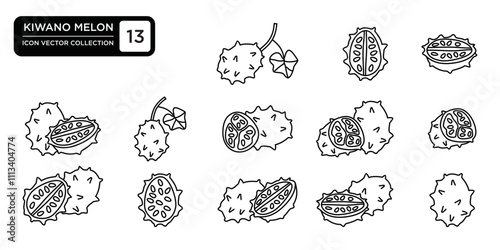 Kiwano melon icon collection, editable and resizable vector icon templates.