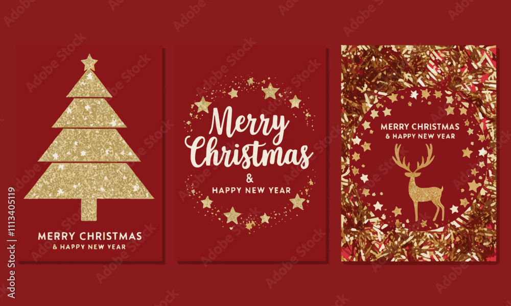Christmas and New Year greeting cards on a red background vector art, easily editable. Christmas and New Year greeting cards on a red background vector art, easily editable.