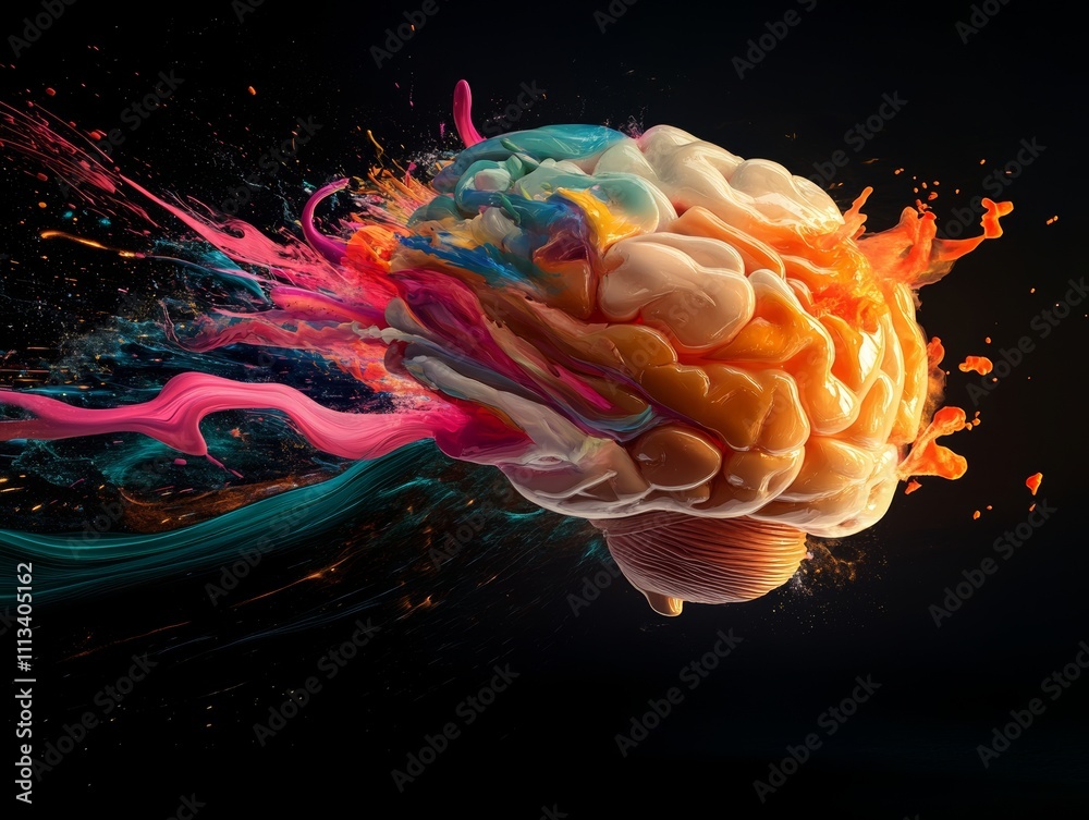 Obraz premium human brain exploding with creativity thanks to artificial intelligence support - AI