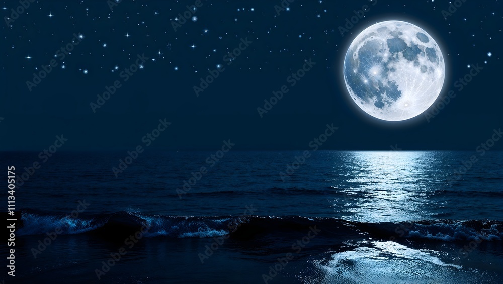 A calm night sea under the moonlight with gentle waves and a glowing moon in the background, perfect for serene, tranquil, or dreamlike visual designs. A calm night sea under the moonlight with gentle waves and a glowing moon in the background, perfect for serene, tranquil, or dreamlike visual designs.