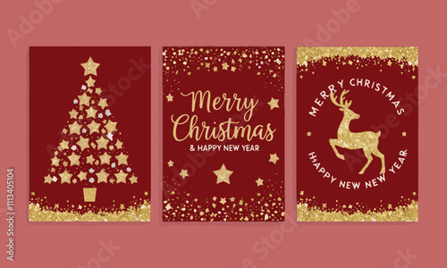 Christmas and New Year greeting cards on a red background vector art, easily editable.