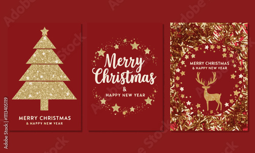 Christmas and New Year greeting cards on a red background vector art, easily editable.