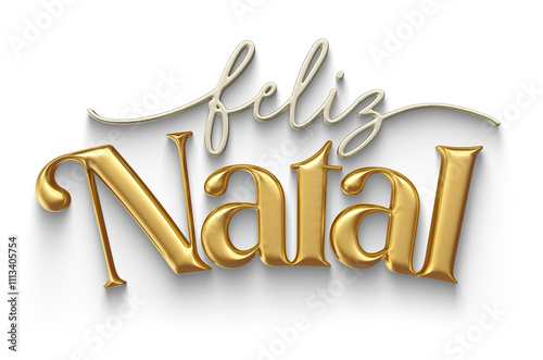 Merry Christmas name in Brazilian Portuguese in gold in 3d render with transparent background