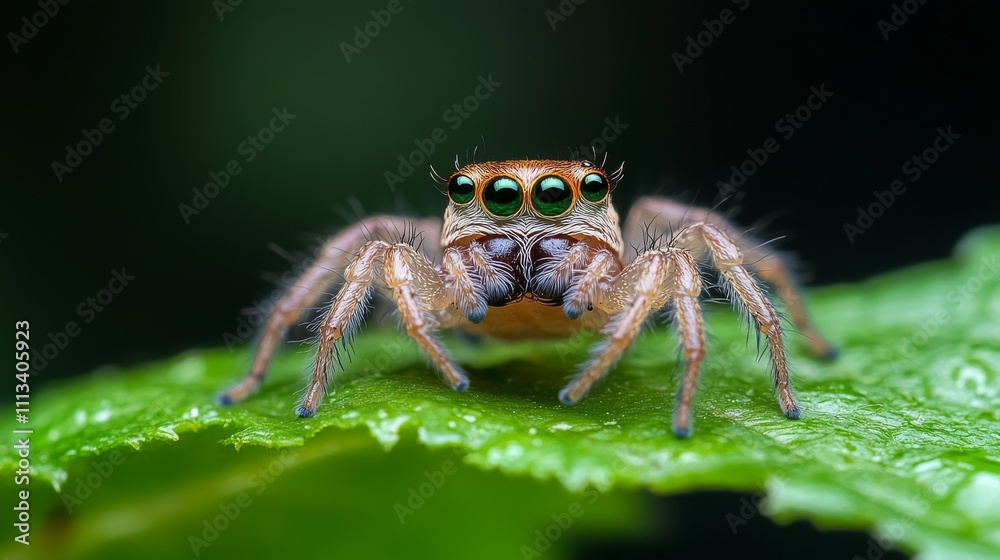 Close-Up of a Colorful Spider on a Green Leaf in Nature Close-Up of a Colorful Spider on a Green Leaf in Nature