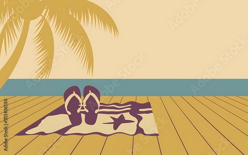 Flip flops and beach towel in simple silhouette