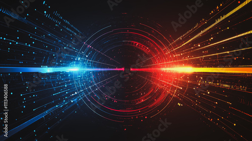 Abstract black background with Colorful circle lines. Digital future technology . Abstract business connection of lines from nodes innovation of communication in the network.