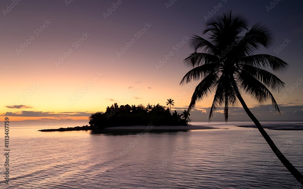 Silhouette of tropical island with palm tree Silhouette of tropical island with palm tree
