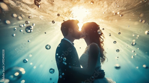 Underwater Wedding Kiss Couples Submerged Romantic Embrace photo