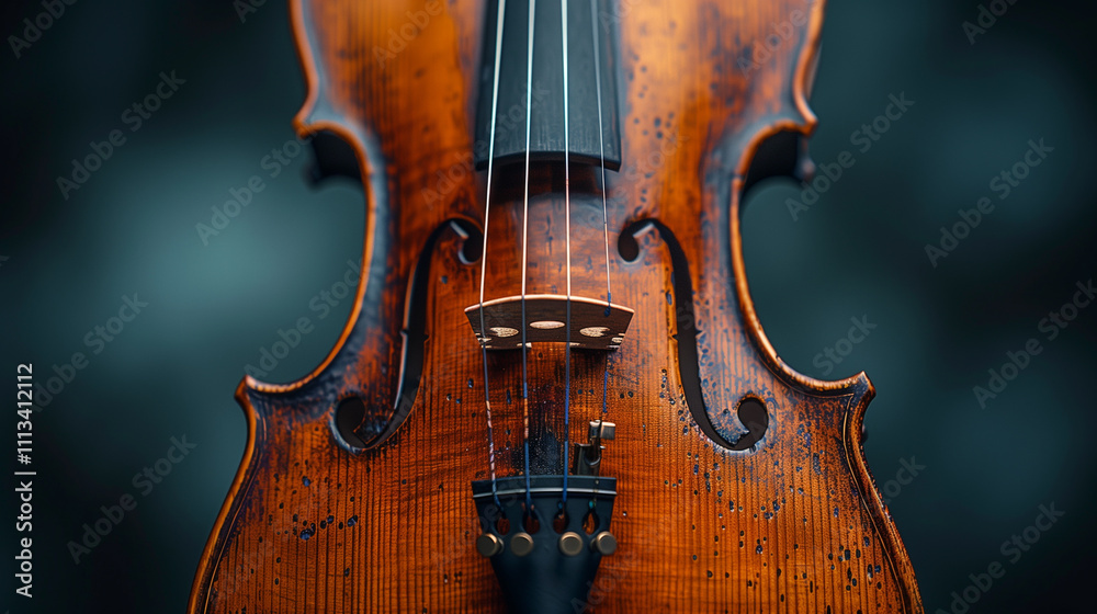 Close-up of Violin Strings and Bridge with Elegant Wood Grain Close-up of Violin Strings and Bridge with Elegant Wood Grain