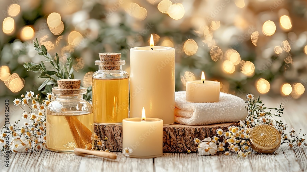 Candlelit Spa with Massage Tools in Warm and Inviting Tones Candlelit Spa with Massage Tools in Warm and Inviting Tones