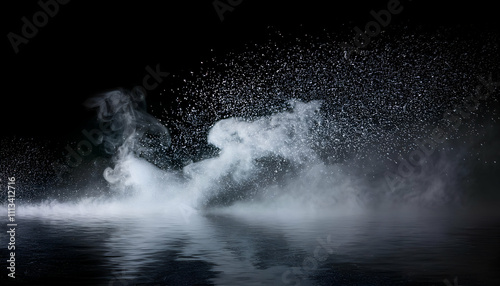spray water drop, droplet, steam, fog, air.3D Rendering of Water Droplets and Steam Rising in the Air with Dynamic and Refreshing Details