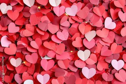 Cascading Red Paper Hearts on Romantic Wall Backdrop for Events