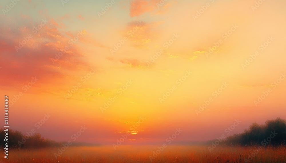 Fototapeta premium Sunset Landscape Impressionism with Soft Pastel Colors and Warm Glow Sky Gradient Nature Illustration