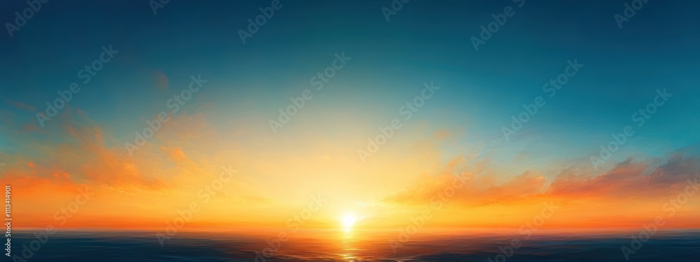 Obraz premium Tranquil Sunset Scene with Golden and Orange Hues in Clear Sky Over Beach in Summer Evening